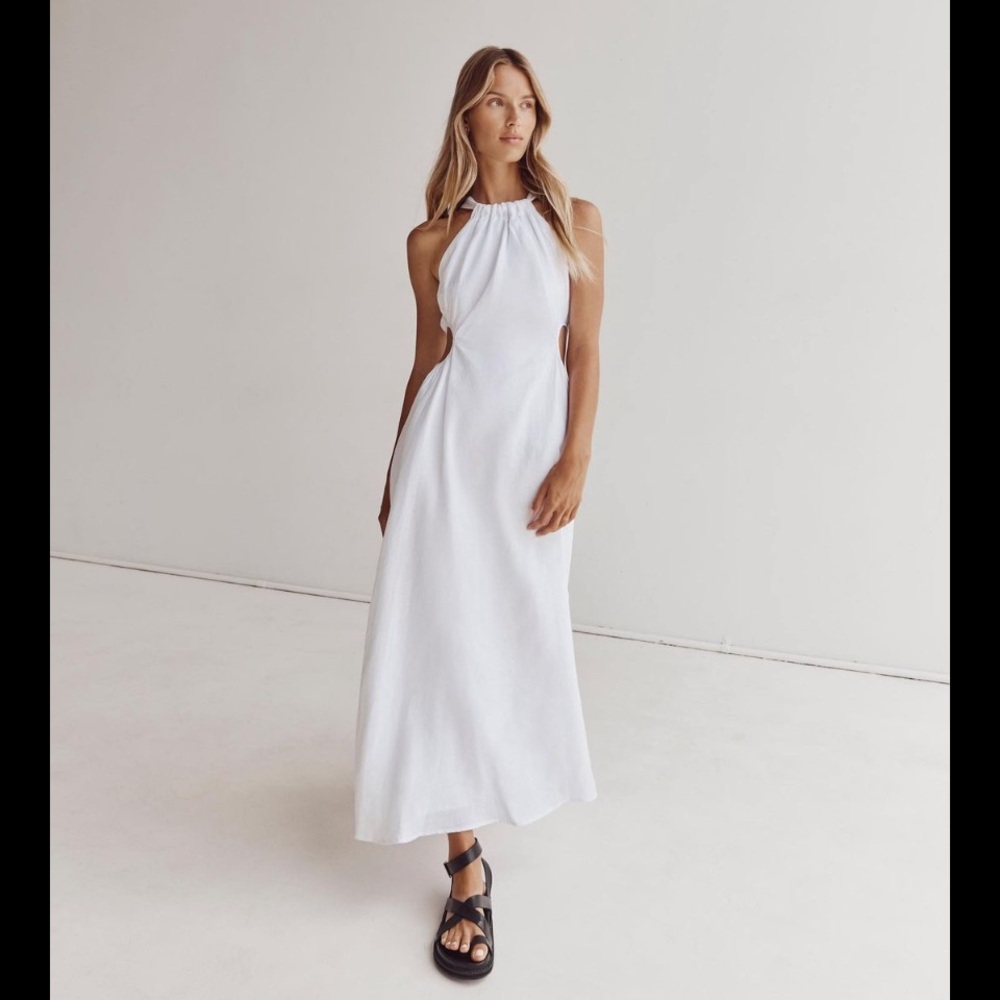 Dissh CAMILA WHITE LINEN MIDI DRESS - 4 / WHITE